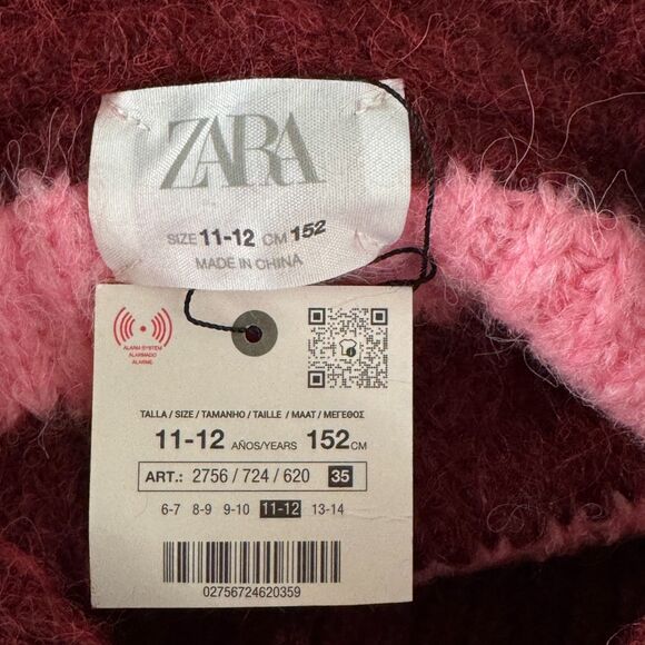 New Zara Stripe Knit Zip Collar Alpaca Sweater Girls Size 11-12 - Picture 3 of 7